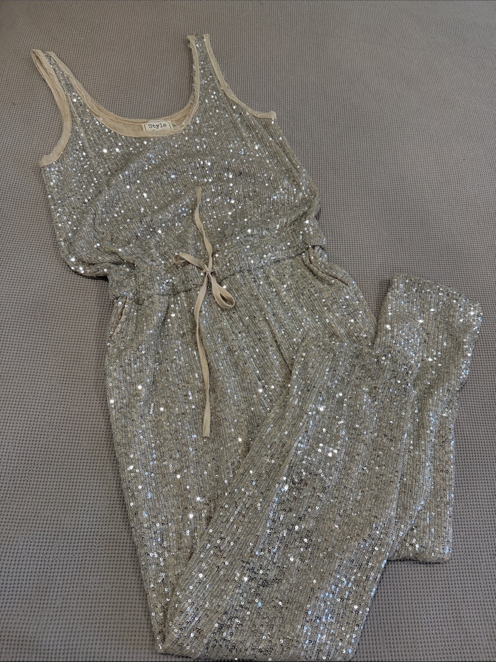 Style Rack Champagne Sequin jumpsuit